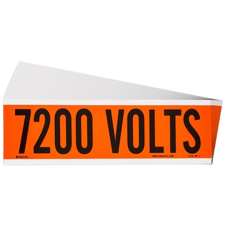 Brady 7200 Volts Conduit and Voltage Lbls 2.25 in H x 9 in W BK on OR 25/PK 152338